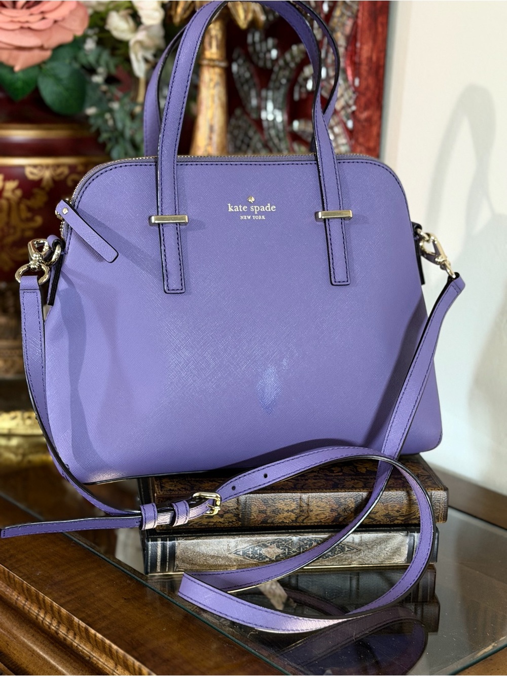 Kate Spade Cedar Street Maise Satchel Mountbatten Purple Saffiano Leather Preppy
